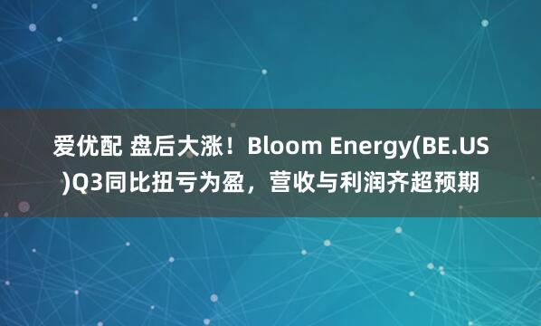 爱优配 盘后大涨！Bloom Energy(BE.US)Q3同比扭亏为盈，营收与利润齐超预期
