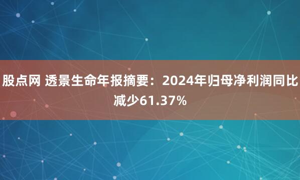 股点网 透景生命年报摘要：2024年归母净利润同比减少61.37%