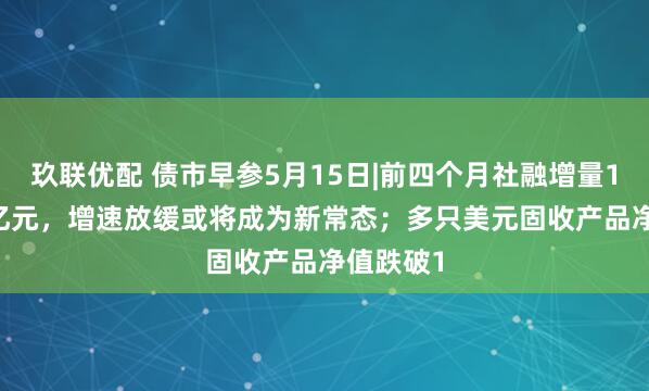 玖联优配 债市早参5月15日|前四个月社融增量15.45万亿元，增速放缓或将成为新常态；多只美元固收产品净值跌破1